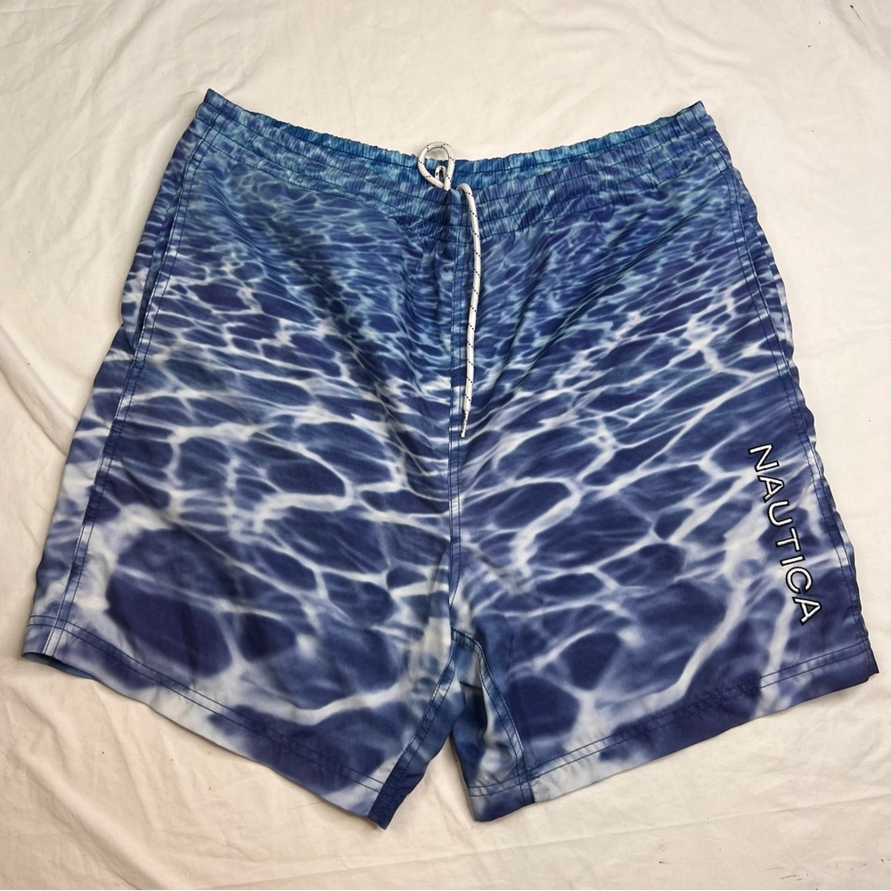 Nautica Men's Swimming Trunks Nautical Blue Sea Life Waves Sz M L030824